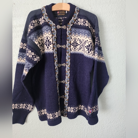 Women's Nordic Patterned Navy Cardigan - Picture 6 of 10